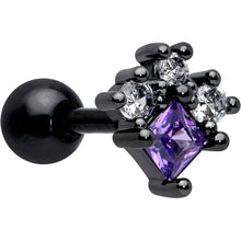 将图片加载到图库查看器,16G 1/4 Purple CZ Gem Black Rhombus Riot Cartilage Tragus Earring