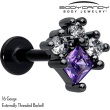 Load image into Gallery viewer, 16G 5/16 Purple CZ Gem Black Rhombus Riot Labret Monroe Tragus