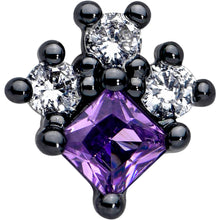 Load image into Gallery viewer, 16G 5/16 Purple CZ Gem Black Rhombus Riot Labret Monroe Tragus