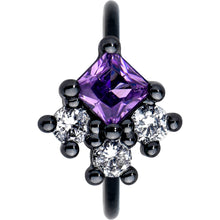 Load image into Gallery viewer, 20G 5/16 Purple CZ Gem Black Rhombus Riot Nose Hoop