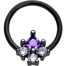 将图片加载到图库查看器,16G 3/8 Purple CZ Gem Black Rhombus Riot Hinged Segment Ring