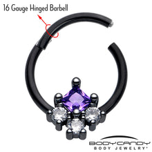 将图片加载到图库查看器,16G 3/8 Purple CZ Gem Black Rhombus Riot Hinged Segment Ring