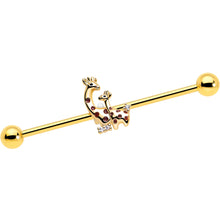 Load image into Gallery viewer, 14G Clear CZ Gem Gold Tone Mom Baby Giraffe Industrial Barbell 38mm