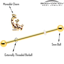 Load image into Gallery viewer, 14G Clear CZ Gem Gold Tone Mom Baby Giraffe Industrial Barbell 38mm