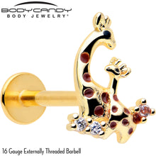 Load image into Gallery viewer, 16G 5/16 Clear CZ Gem Gold Tone Mom Baby Giraffe Flatback Stud
