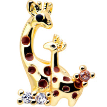 Load image into Gallery viewer, 16G 5/16 Clear CZ Gem Gold Tone Mom Baby Giraffe Flatback Stud