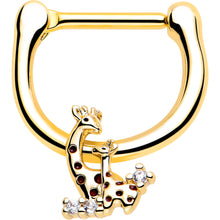 将图片加载到图库查看器,16G 5/16 Clear CZ Gem Gold Tone Mom Baby Giraffe Cartilage Clicker