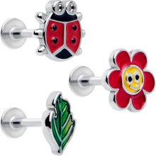 将图片加载到图库查看器,16G 5/16 Ladybug Hippie Flower Labret Monroe Tragus Set of 3