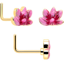Load image into Gallery viewer, 20G Clear Gem Gold Tone Lotus Ladybug L Shape Nose Hoop Set of 3