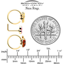 Load image into Gallery viewer, 20G Clear Gem Gold Tone Lotus Ladybug L Shape Nose Hoop Set of 3