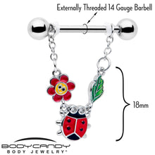 将图片加载到图库查看器,14G 9/16 Ladybug Hippie Flower Chain Dangle Nipple Ring Set