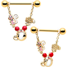 将图片加载到图库查看器,14G 9/16 Gold Tone Mouse Sheep Squirrel Dangle Nipple Ring Set
