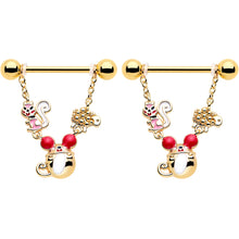 将图片加载到图库查看器,14G 9/16 Gold Tone Mouse Sheep Squirrel Dangle Nipple Ring Set