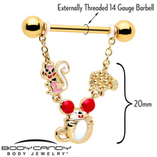 将图片加载到图库查看器,14G 9/16 Gold Tone Mouse Sheep Squirrel Dangle Nipple Ring Set