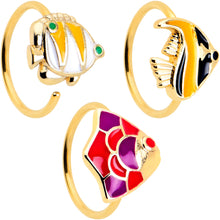 Load image into Gallery viewer, 20G 5/16 Gold Tone Tropical Fish Nose Hoop Set of 3