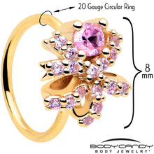 Load image into Gallery viewer, 20G 5/16 Pink CZ Gem Gold Tone Abstract Ribbon Nose Hoop