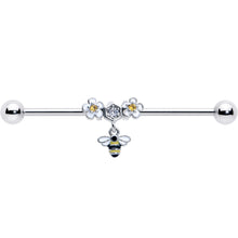 Load image into Gallery viewer, 14G Yellow CZ Gem Flower Bee Dangle Industrial Barbell 38mm