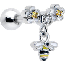 Load image into Gallery viewer, 16G 1/4 Yellow CZ Gem Flower Bee Dangle Cartilage Tragus Earring