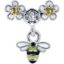 Load image into Gallery viewer, 16G 1/4 Yellow CZ Gem Flower Bee Dangle Cartilage Tragus Earring