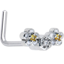 Load image into Gallery viewer, 20G 7mm Yellow CZ Gem Flower Honeycomb L Shape Nose Ring