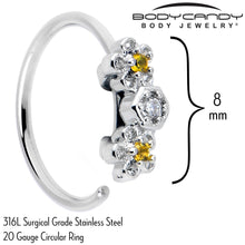 Load image into Gallery viewer, 20G 5/16 Yellow CZ Gem Flower Honeycomb Nose Hoop
