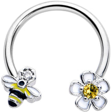 Load image into Gallery viewer, 16G 3/8 Yellow CZ Gem Bee Flower Horseshoe Circular Barbell