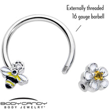 Load image into Gallery viewer, 16G 3/8 Yellow CZ Gem Bee Flower Horseshoe Circular Barbell