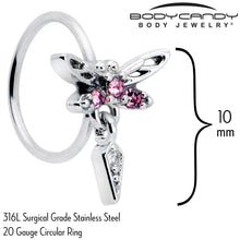 Load image into Gallery viewer, 20G 5/16 Pink Gem Swank Dragonfly Dangle Nose Hoop