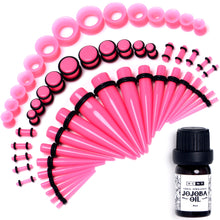 Load image into Gallery viewer, 14G to 1/2 Pink Acrylic 54 Piece Ear Stretching Kit with Jojoba Oil