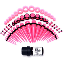 Load image into Gallery viewer, 14G to 1/2 Pink Acrylic 54 Piece Ear Stretching Kit with Jojoba Oil