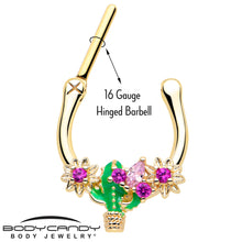 Load image into Gallery viewer, 16G 5/16 Pink CZ Gem Gold Tone Floral Cactus Cartilage Clicker