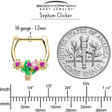 Load image into Gallery viewer, 16G 5/16 Pink CZ Gem Gold Tone Floral Cactus Cartilage Clicker