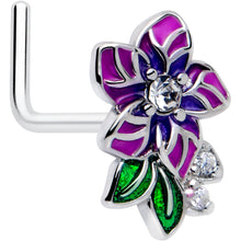Load image into Gallery viewer, 20G 7mm Clear CZ Gem Flower Purple L Shape Nose Ring