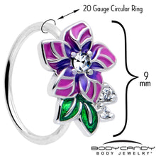 Load image into Gallery viewer, 20G 5/16 Clear CZ Gem Flower Purple Nose Hoop