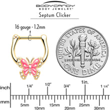 Load image into Gallery viewer, 16G 5/16 Gold Tone Butterfly Pink Splash Cartilage Clicker
