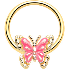 Load image into Gallery viewer, 16G 3/8 Gold Tone Butterfly Pink Splash BCR Captive Charm Ring