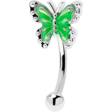 将图片加载到图库查看器,16G 5/16 Butterfly Green Splash Curved Eyebrow Ring