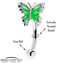 将图片加载到图库查看器,16G 5/16 Butterfly Green Splash Curved Eyebrow Ring