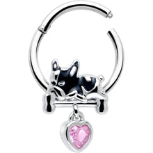 Load image into Gallery viewer, 16G 3/8 Pink CZ Gem Sleepy French Bulldog Dangle Hinged Segment Ring