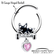 Load image into Gallery viewer, 16G 3/8 Pink CZ Gem Sleepy French Bulldog Dangle Hinged Segment Ring
