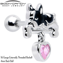 Load image into Gallery viewer, 16G 1/4 Pink CZ Gem Sleepy French Bulldog Dangle Cartilage Earring