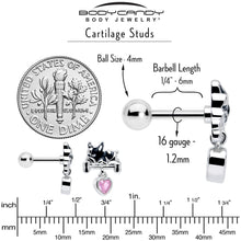 Load image into Gallery viewer, 16G 1/4 Pink CZ Gem Sleepy French Bulldog Dangle Cartilage Earring