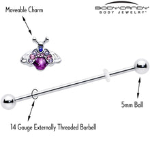 Load image into Gallery viewer, 14G Pink Blue Gem Beautiful Insect Industrial Barbell 38mm