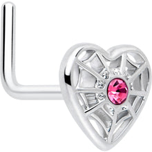 Load image into Gallery viewer, 20G 7mm Pink Gem Spiderweb Heart Love L Shape Nose Ring