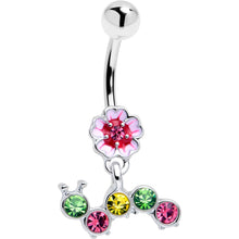 将图片加载到图库查看器,Pink Green Gem Caterpillar Flower Dangle Belly Ring