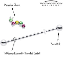 Load image into Gallery viewer, 14G Green Pink Gem Caterpillar Industrial Barbell 38mm