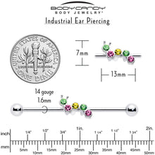Load image into Gallery viewer, 14G Green Pink Gem Caterpillar Industrial Barbell 38mm