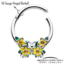 Load image into Gallery viewer, 16G 3/8 Yellow CZ Gem Blooming Butterfly Hinged Segment Ring