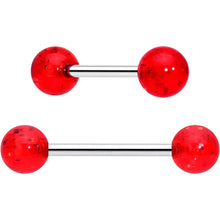 Load image into Gallery viewer, Red CZ Gem Flower Sandblasted Barbell Tongue Ring Set of 4