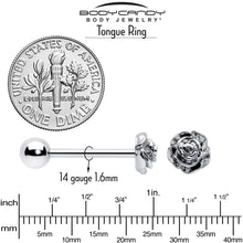 Load image into Gallery viewer, Red CZ Gem Flower Sandblasted Barbell Tongue Ring Set of 4